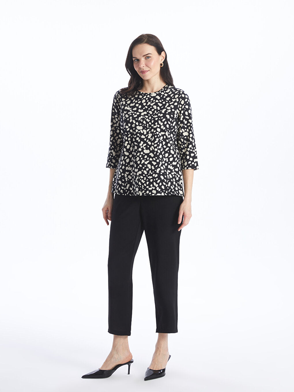 Crew Neck Patterned Women's Blouse