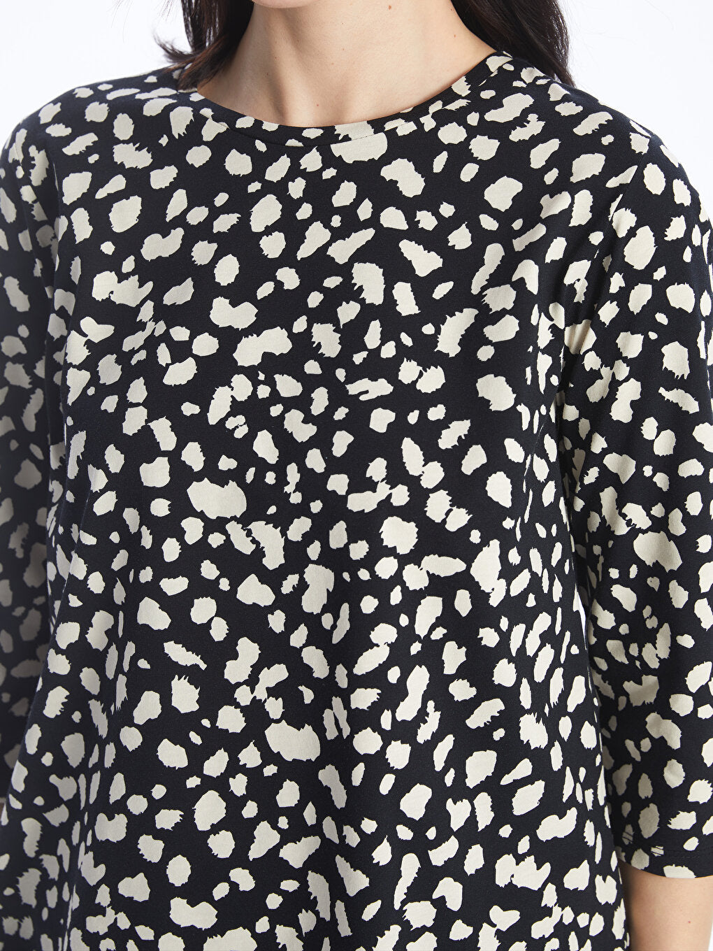 Crew Neck Patterned Women's Blouse