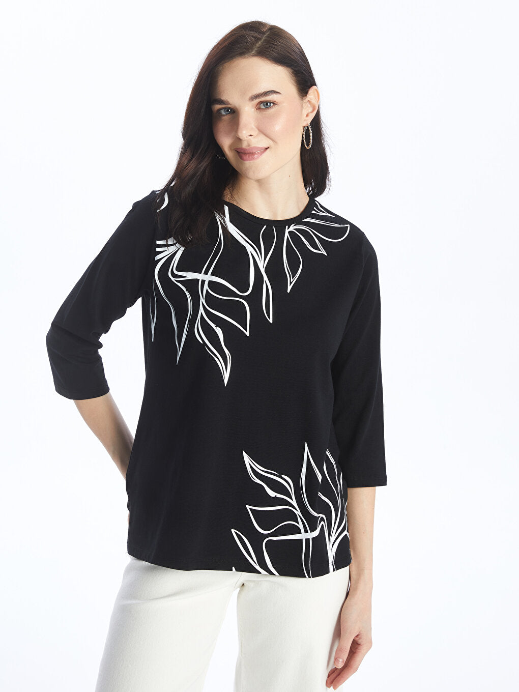 Crew Neck Patterned Women's Blouse