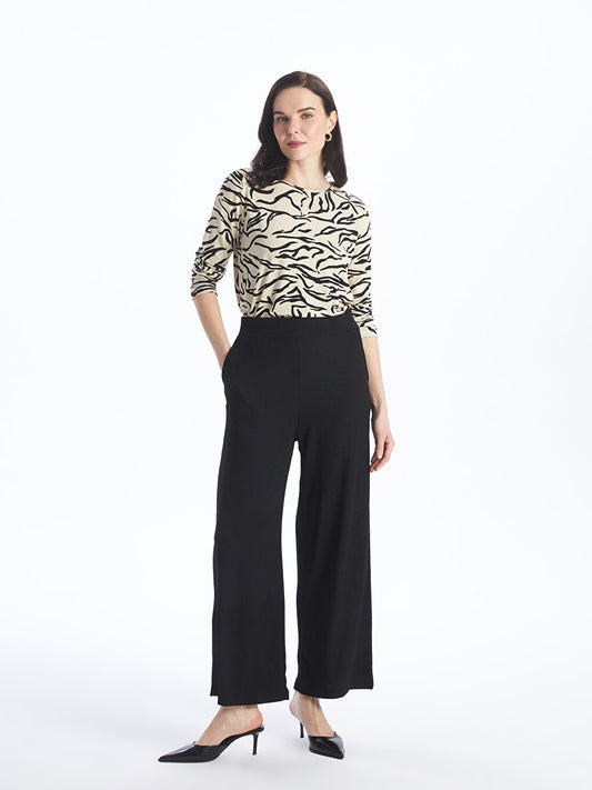 Straight Wide Leg Women's Trousers with Elastic Waist