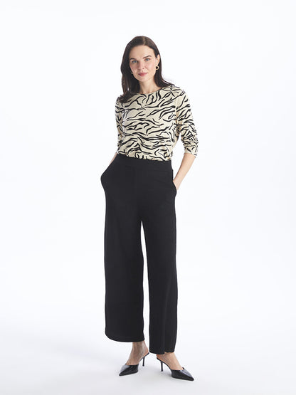 Straight Wide Leg Women's Trousers with Elastic Waist