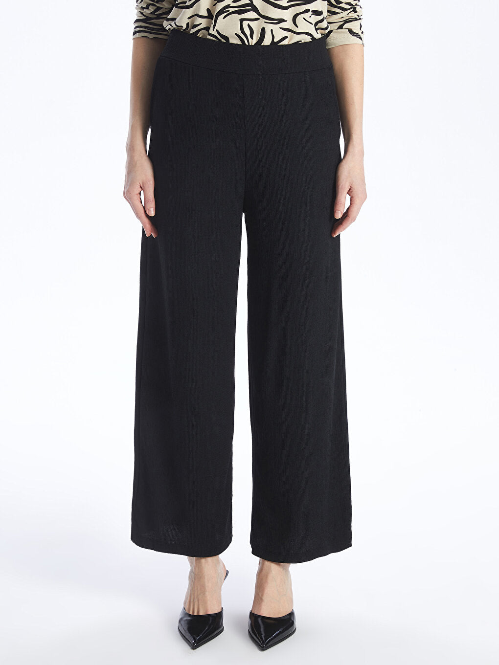 Straight Wide Leg Women's Trousers with Elastic Waist