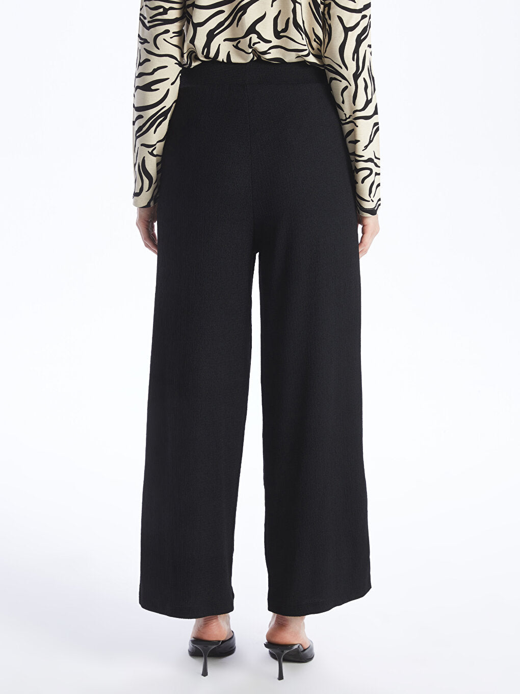 Straight Wide Leg Women's Trousers with Elastic Waist