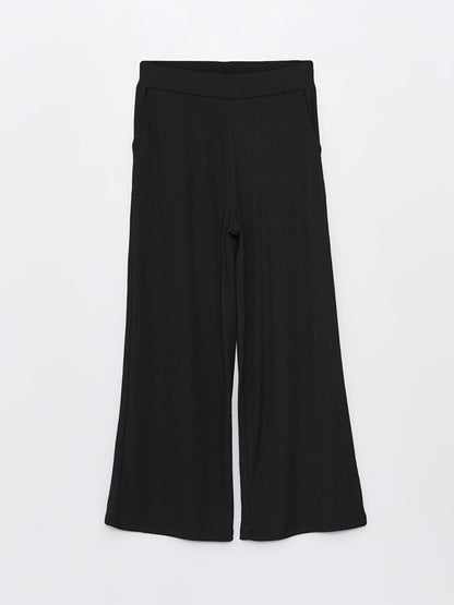 Straight Wide Leg Women's Trousers with Elastic Waist