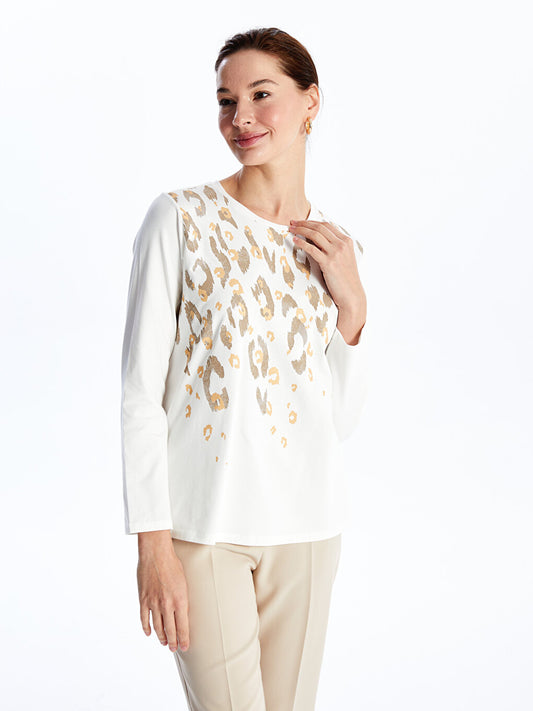 Crew Neck Patterned Long Sleeve Women's Blouse