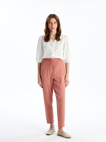 Carrot Cut Women's Trousers with Elastic Waist