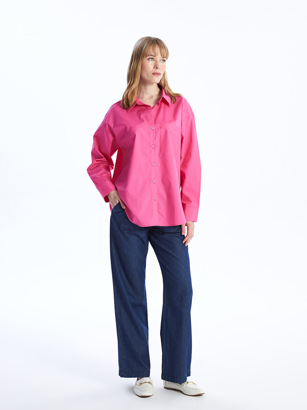 Plain Long Sleeve Oversize Women's Shirt