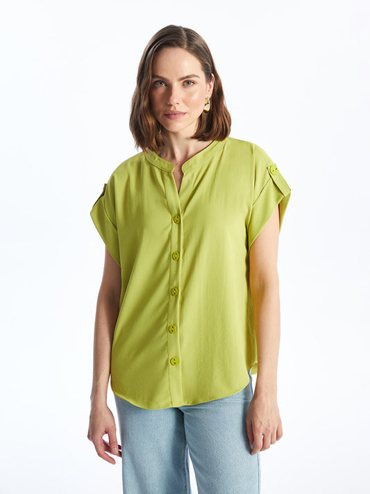 Loose Collar Plain Short Sleeve Women's Shirt