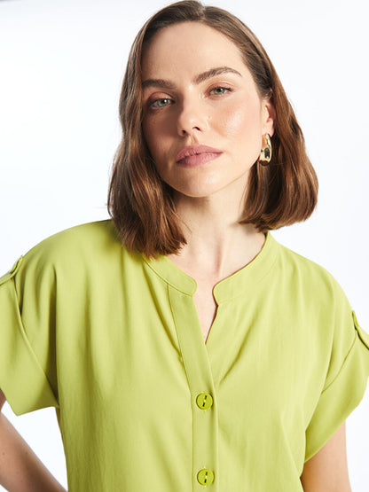 Loose Collar Plain Short Sleeve Women's Shirt