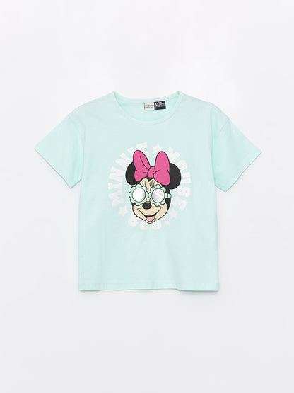 Crew Neck Minnie Mouse Printed Short Sleeve Girls' T-Shirt