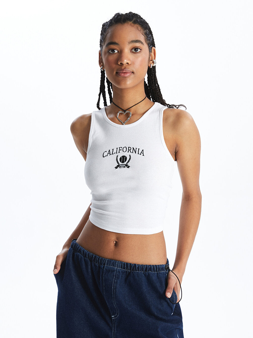 Crew Neck Embroidered Women's Crop