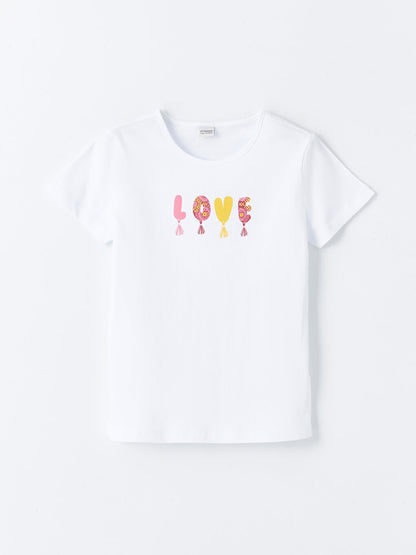 Crew Neck Printed Short Sleeve Girls' T-Shirt