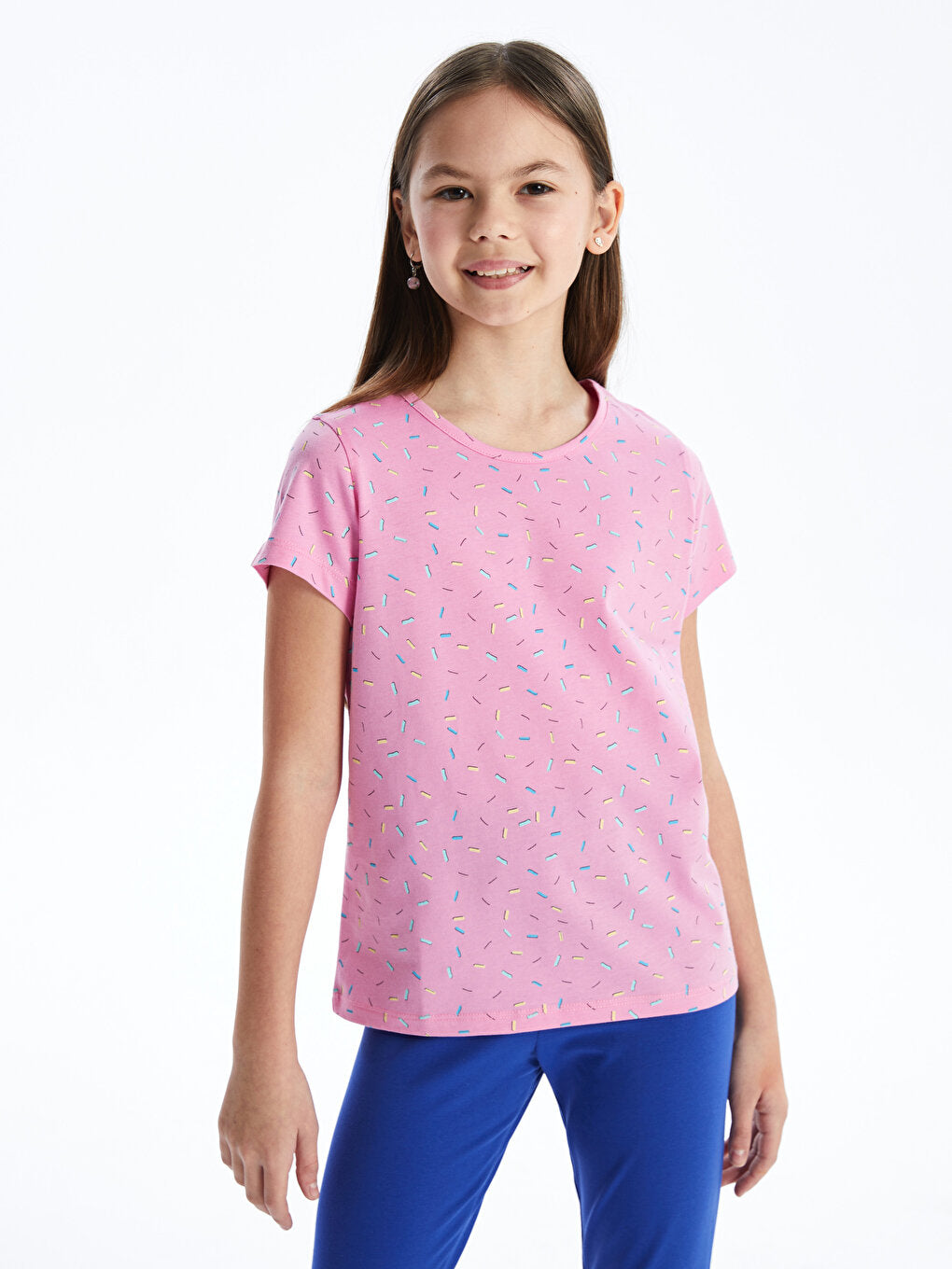 Crew Neck Printed Short Sleeve Girls' T-Shirt