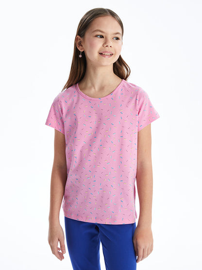 Crew Neck Printed Short Sleeve Girls' T-Shirt