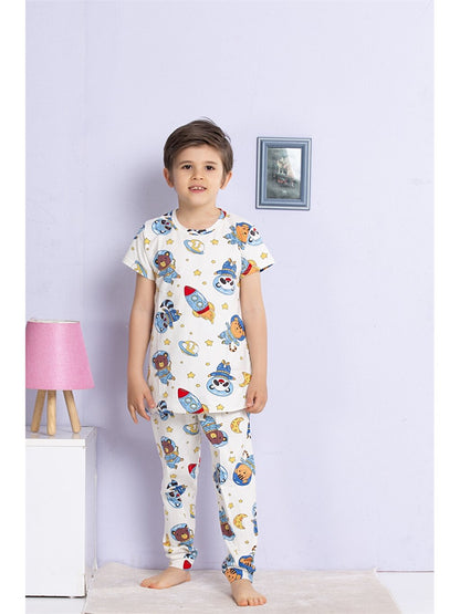 Crew Neck Printed Short Sleeve Boys' Pajama Set