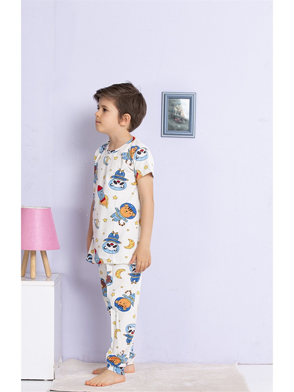 Crew Neck Printed Short Sleeve Boys' Pajama Set