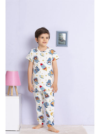 Crew Neck Printed Short Sleeve Boys' Pajama Set