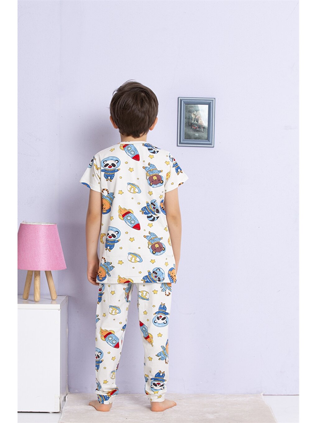 Crew Neck Printed Short Sleeve Boys' Pajama Set