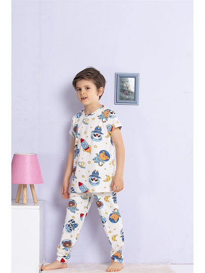 Crew Neck Printed Short Sleeve Boys' Pajama Set