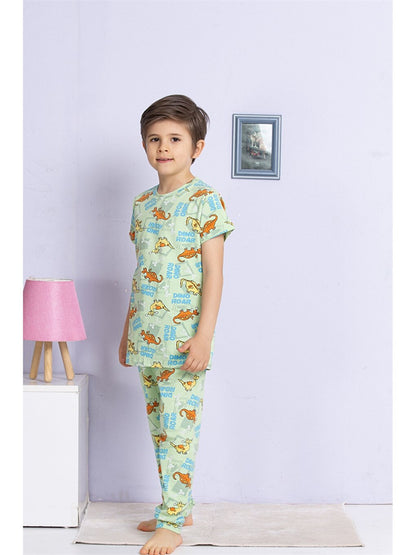 Crew Neck Printed Short Sleeve Boys Pajama Set