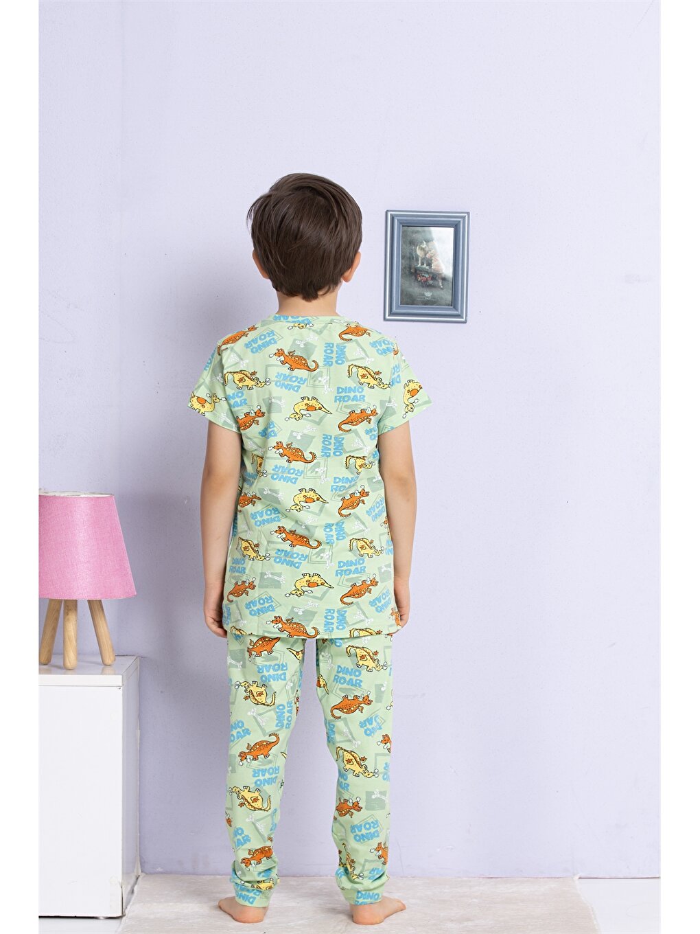 Crew Neck Printed Short Sleeve Boys Pajama Set