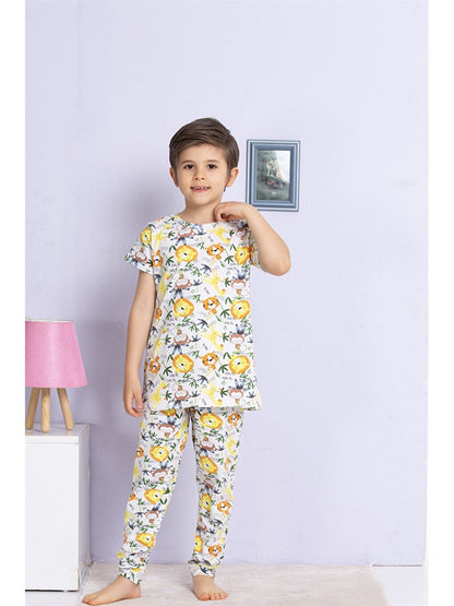 Crew Neck Printed Short Sleeve Boys Pajama Set