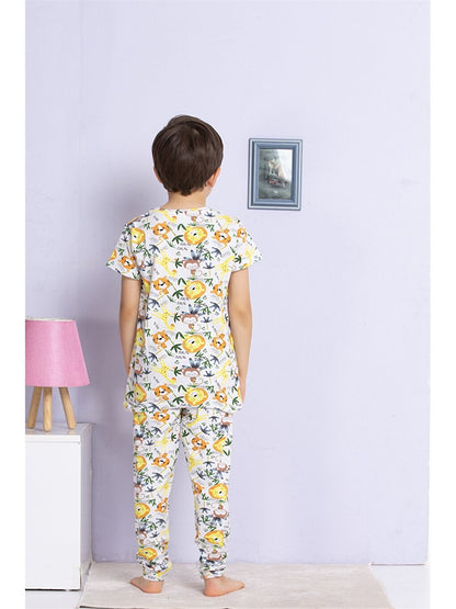 Crew Neck Printed Short Sleeve Boys Pajama Set