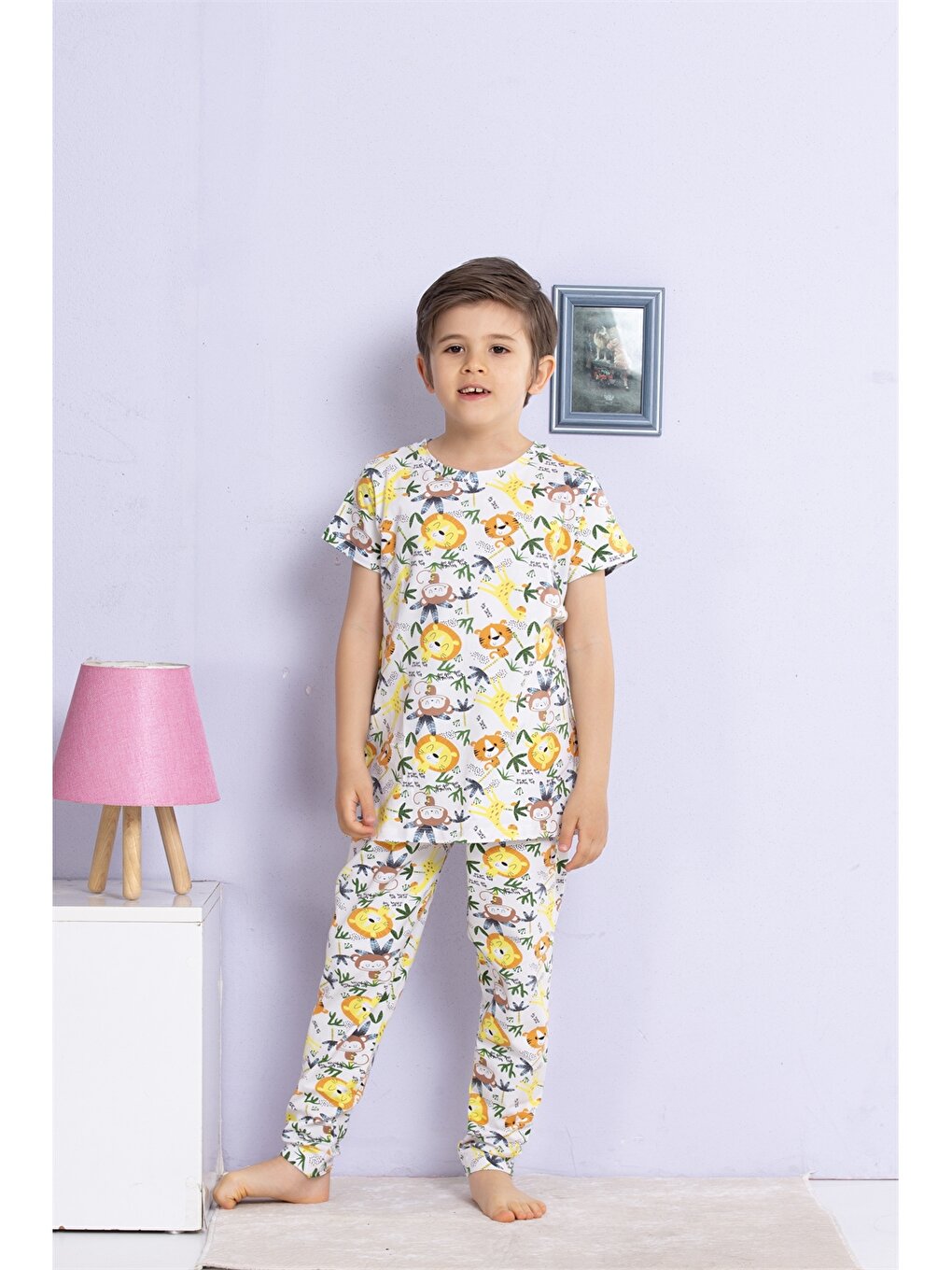 Crew Neck Printed Short Sleeve Boys Pajama Set