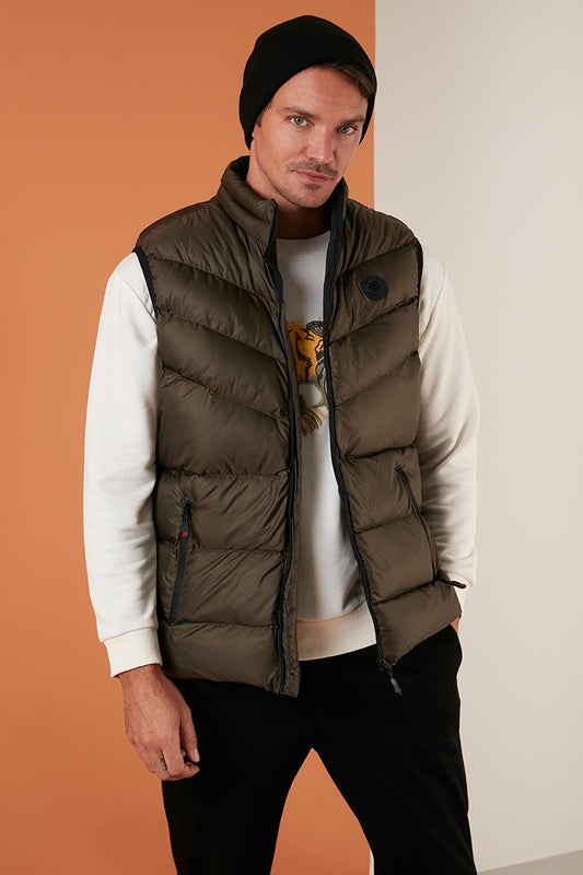 Slim Fit Stand Collar Pocket Puffer Vest 6274850