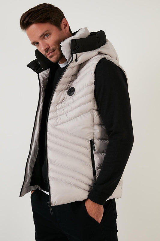 Slim Fit Hooded High Collar Puffed Vest 6274910