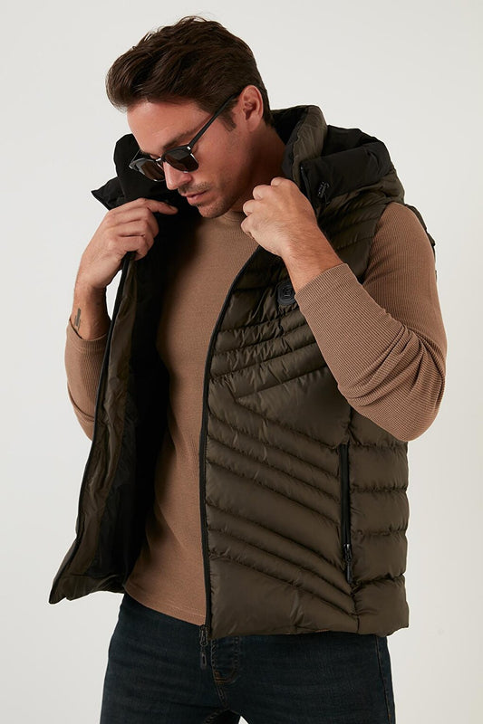 Slim Fit Hooded High Collar Puffed Vest 6274910