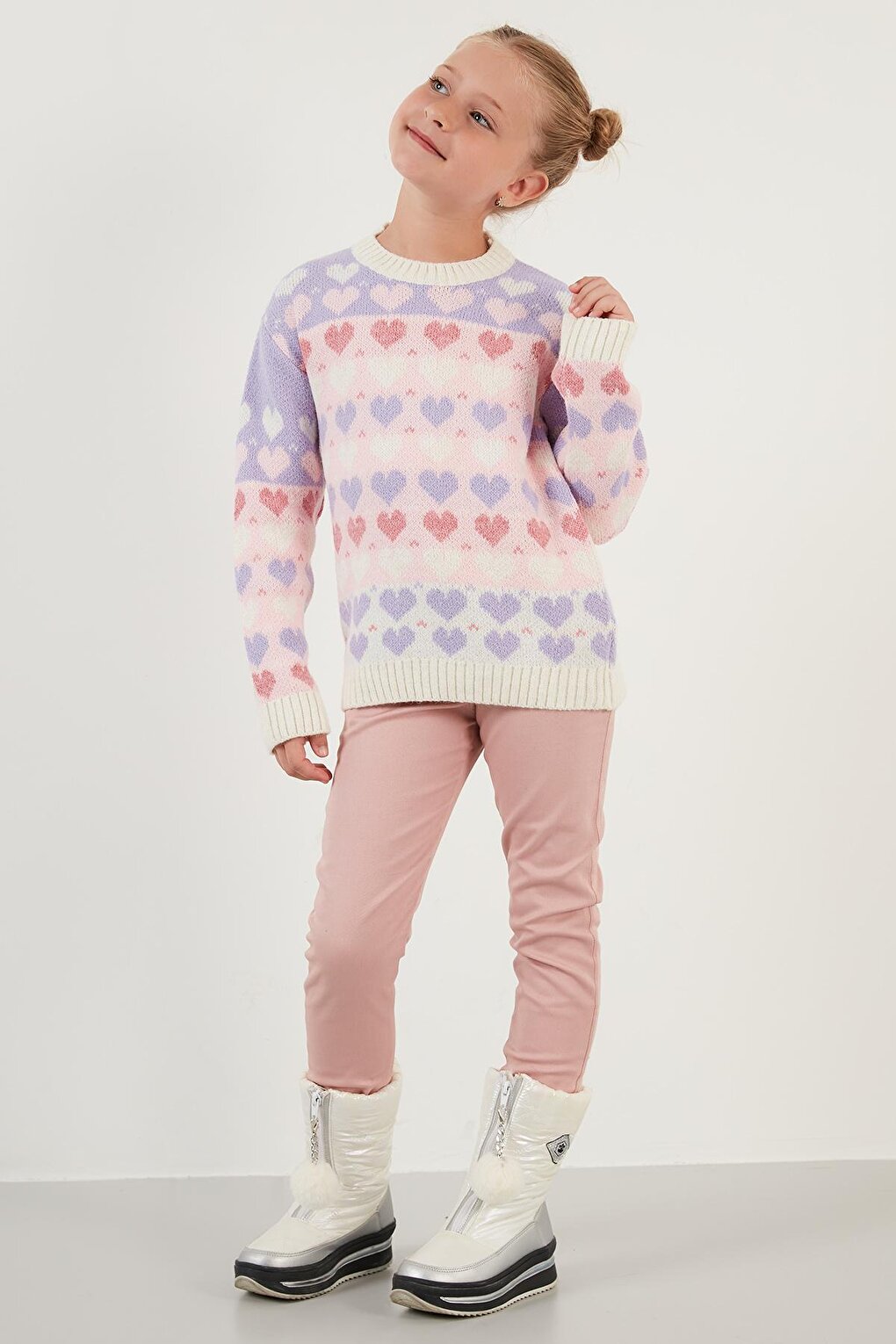 Heart Patterned Crew Neck Sweater 633MJ818