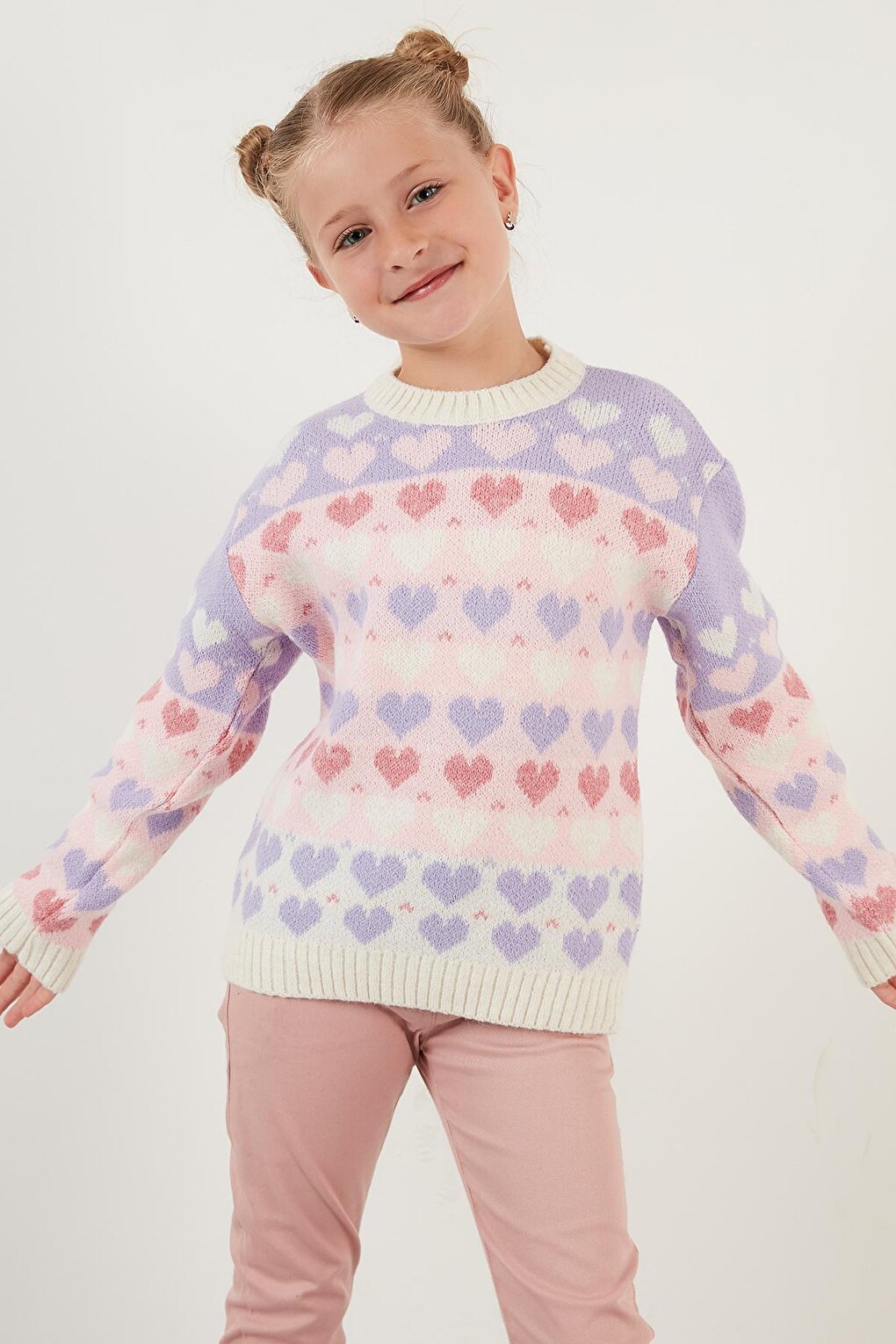 Heart Patterned Crew Neck Sweater 633MJ818