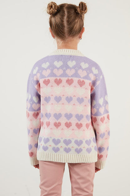 Heart Patterned Crew Neck Sweater 633MJ818