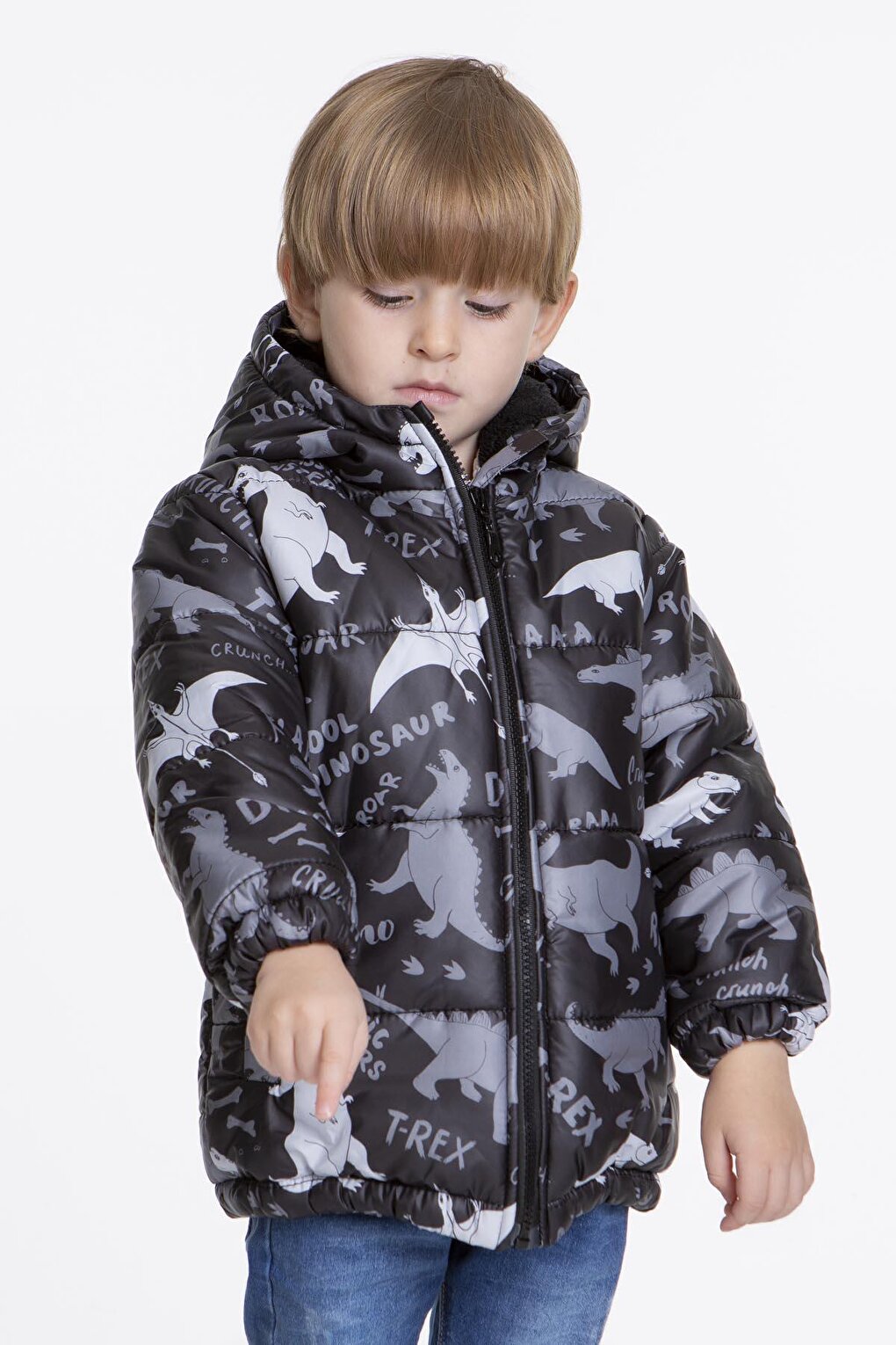 Kids Boy's Coat with Welsoft Inside Dinosaur Patterned Hat AK2509