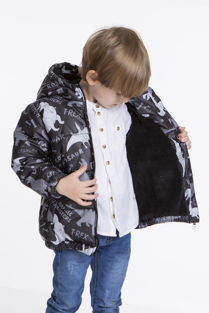 Kids Boy's Coat with Welsoft Inside Dinosaur Patterned Hat AK2509