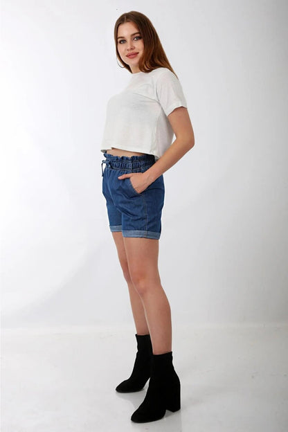 Women's Denim Waist Drawstring Lace Shorts