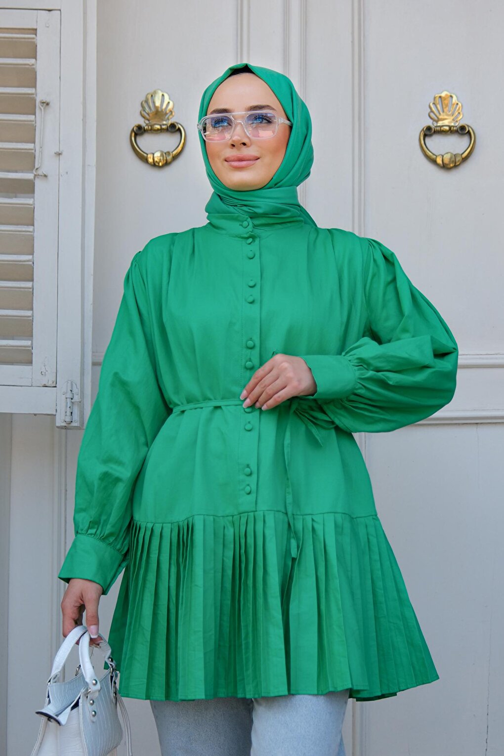 Women's Pleated Hijab Shirt Benetton Green