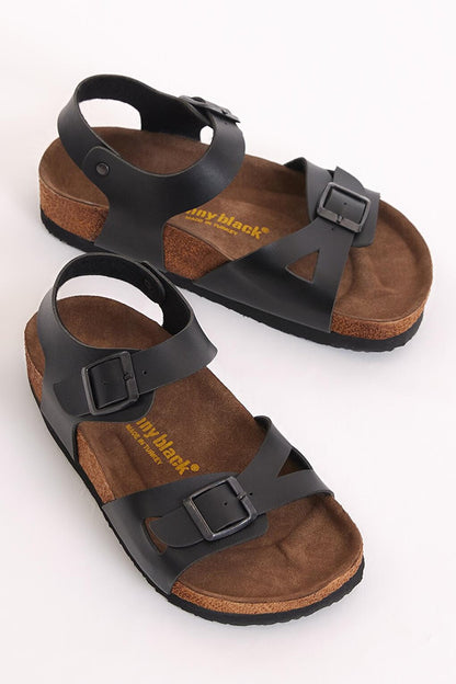 Children's Unisex Black Comfortable Poly Sole Double Buckle Sandals