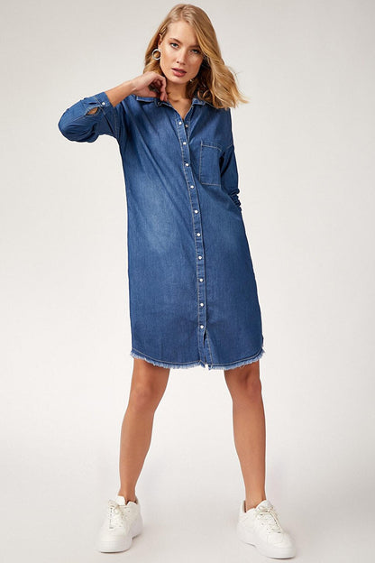 5593 Tasseled Jean Tunic - Navy Blue