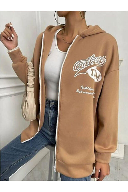 Women's Oversize Printed Zipper Sweatshirt College