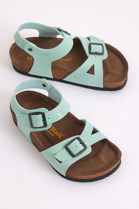 Children's Unisex Water Green Comfortable Poly Sole Double Buckle Sandals