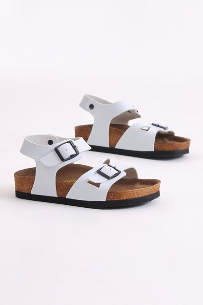 Children's Unisex White Comfortable Poly Sole Double Buckle Sandals