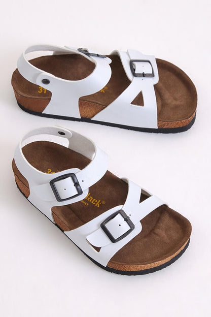 Children's Unisex White Comfortable Poly Sole Double Buckle Sandals