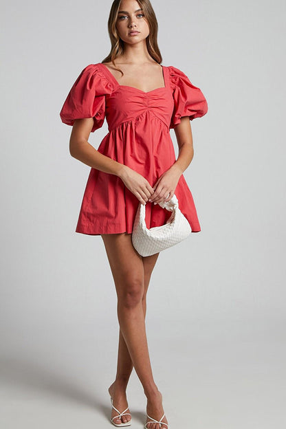 Red Heart Collar Balloon Sleeve Women's Dress MG1620