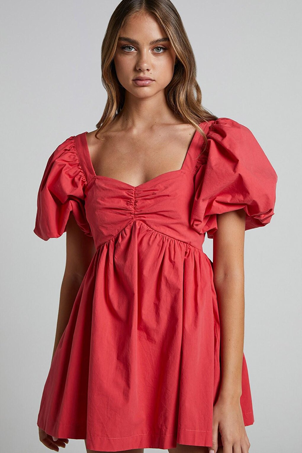 Red Heart Collar Balloon Sleeve Women's Dress MG1620