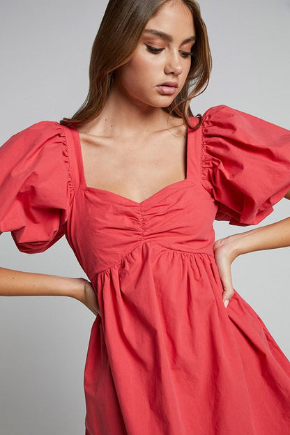 Red Heart Collar Balloon Sleeve Women's Dress MG1620