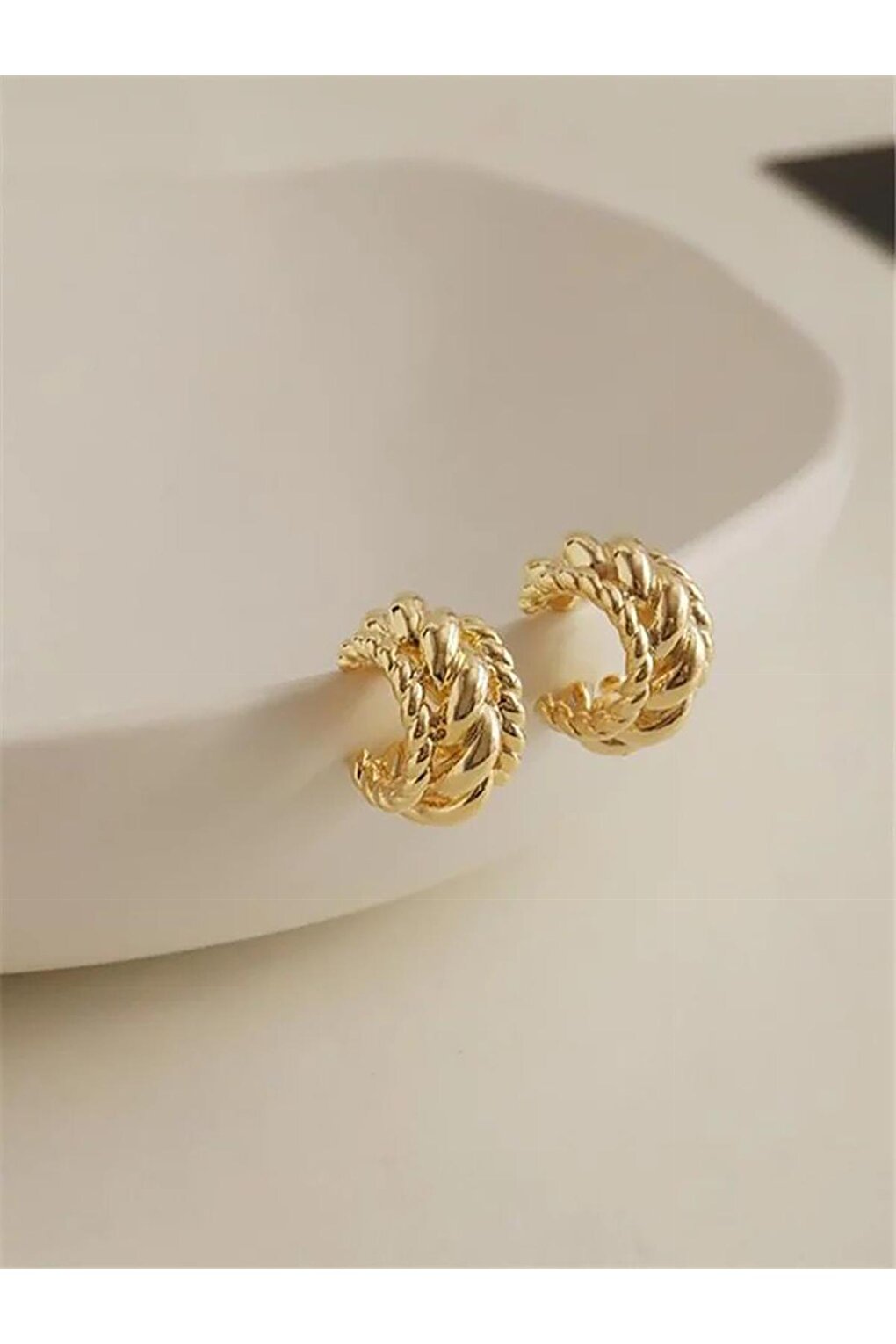 Knit Patterned Gold Hoop Earrings