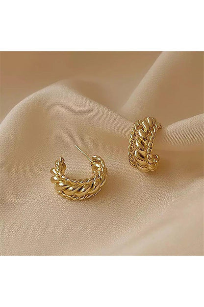 Knit Patterned Gold Hoop Earrings