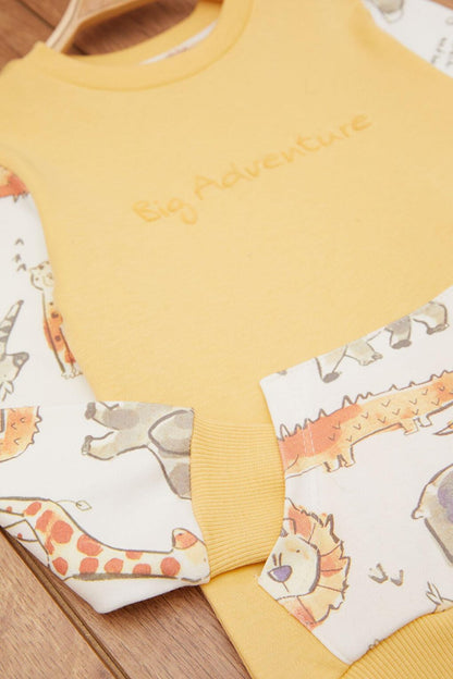 Yellow Baby Boy Animal Patterned Kangaroo Pocket Tracksuit Set 17381